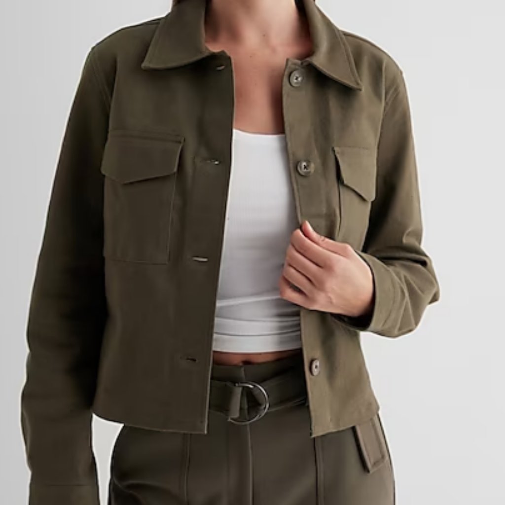 Twill Cropped Shacket - Size M